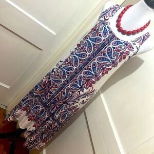 Christopher & Banks Women's Med Midi Paisley Design Pull Over Dress w/ Cute Back